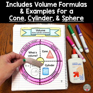 Volume of a Cone, Cylinder & Sphere Wheel Foldable
