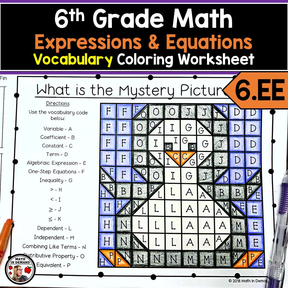 6th Grade Math Vocabulary Coloring Worksheet for 6.EE