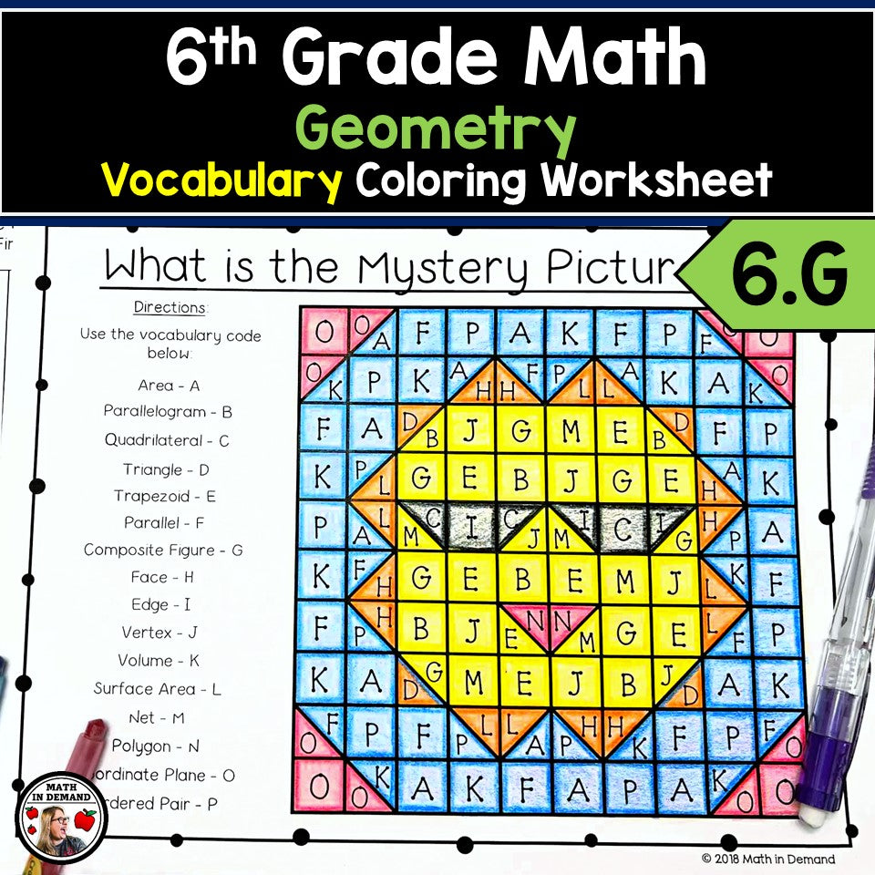 6th Grade Math Vocabulary Coloring Worksheet for 6.G