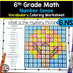 6th Grade Math Vocabulary Coloring Worksheet for 6.NS