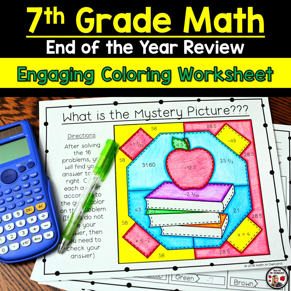 7th Grade Math End of Year Review Coloring Worksheet