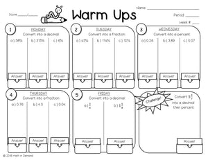 8th Grade Math Warm-ups