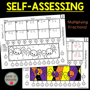 Adding, Subtracting, Multiplying, and Dividing Fractions Halloween Stained Glass (Positives Only)