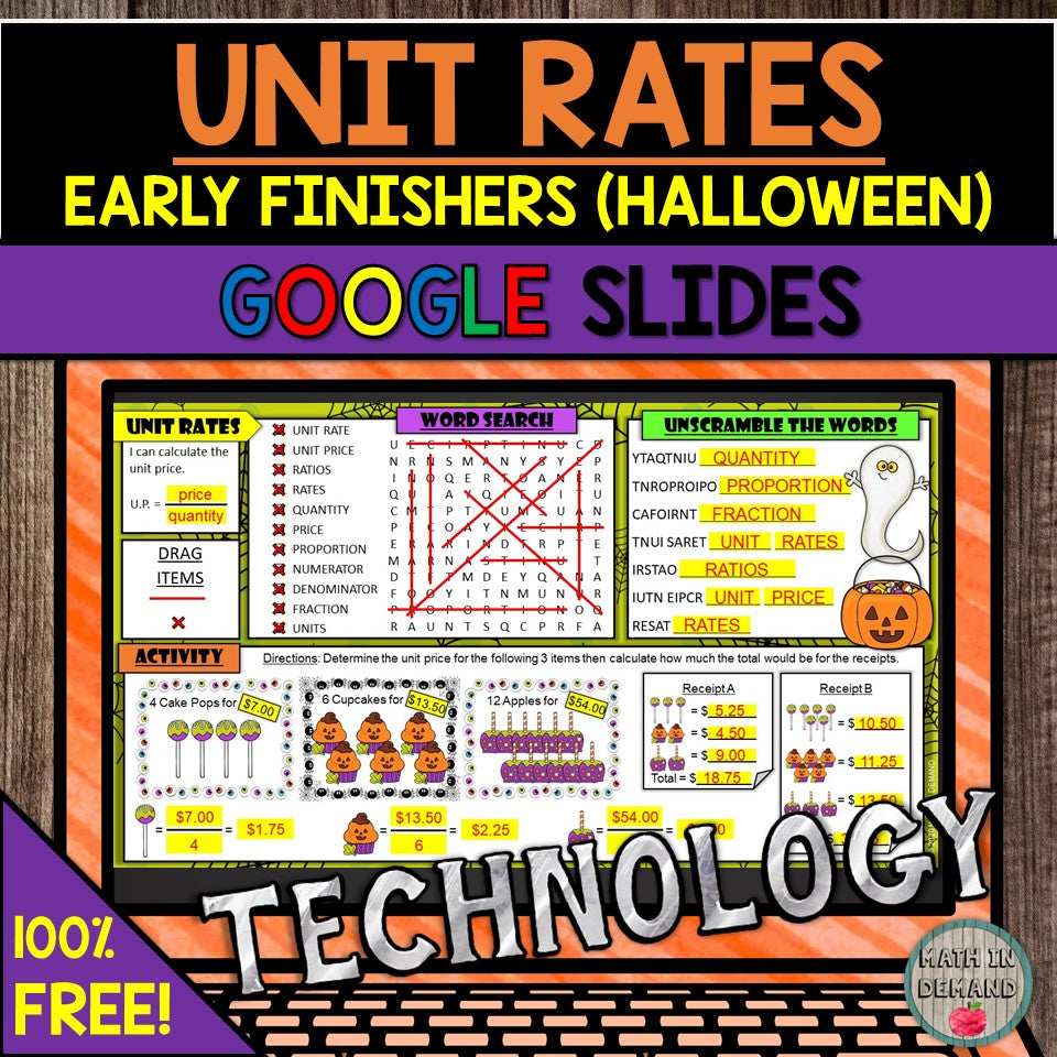 Unit Rates Early Finishers (Halloween Edition) DISTANCE LEARNING