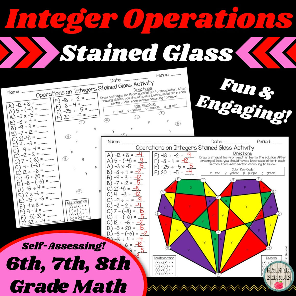 Integer Operations Stained Glass Activity (Adding, Subtracting, Multiplying, and Dividing Integers)