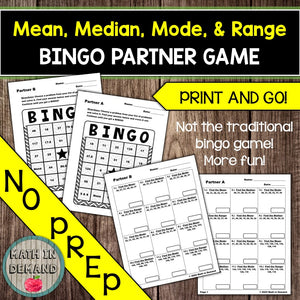 Mean, Median, Mode, and Range Bingo Partner Game