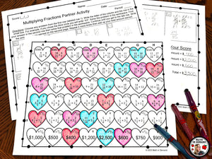 Multiplying Fractions Partner Activity (Positives Only) Valentine's Day Edition