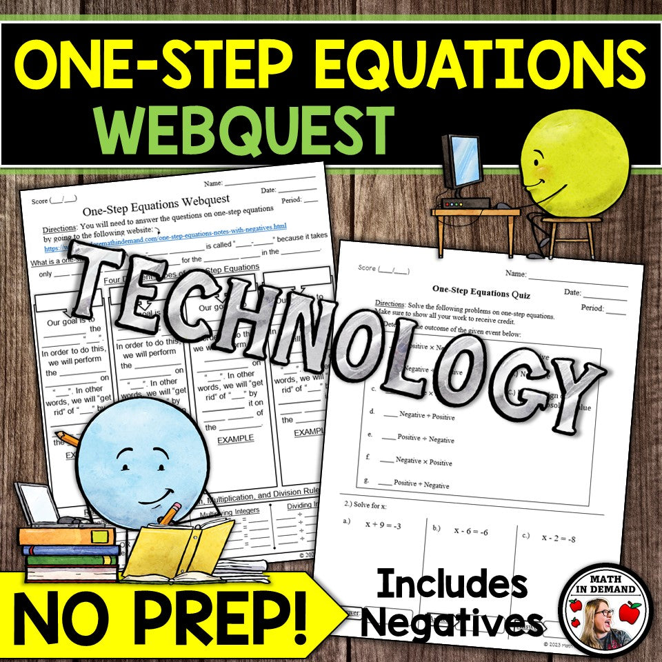 One-Step Equations Webquest (Includes Negatives)