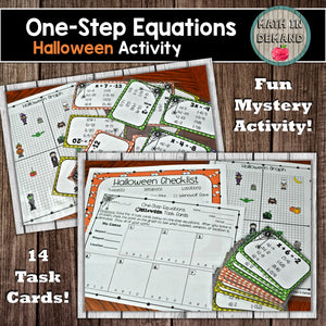 One-Step Equations Halloween Task Cards Mystery Activity