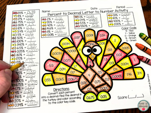 Percent to Decimal Stained Glass Activity Fall Thanksgiving Edition