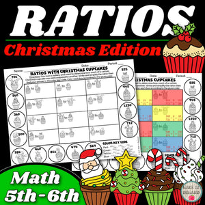 Simplifying Ratios with Christmas Cupcakes Activity 5th and 6th Grade Math