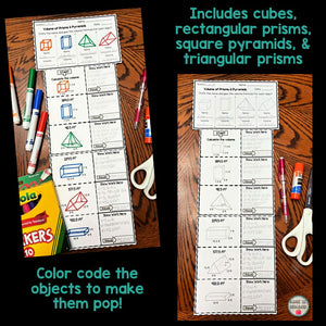 Volume of Prisms and Pyramids Cut & Paste Activity for Bulletin Boards
