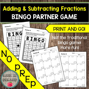 Adding and Subtracting Fractions Bingo Partner Game