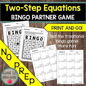 Two-Step Equations Bingo Partner Game
