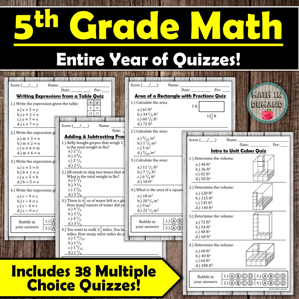 5th Grade Math Multiple Choice Quizzes - Math in Demand