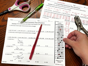 7th Grade Math Geometry Multiple Choice Assessments Tests (Editable)