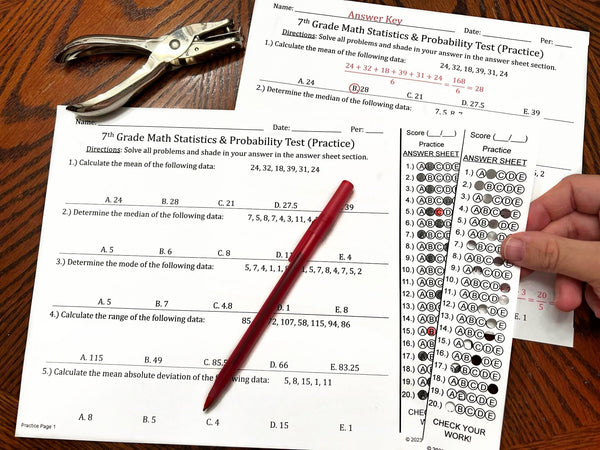7th Grade Math Statistics & Probability Multiple Choice Assessments Te ...