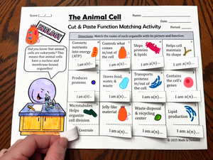 Animal and Plant Cell Cut & Paste Matching Activities