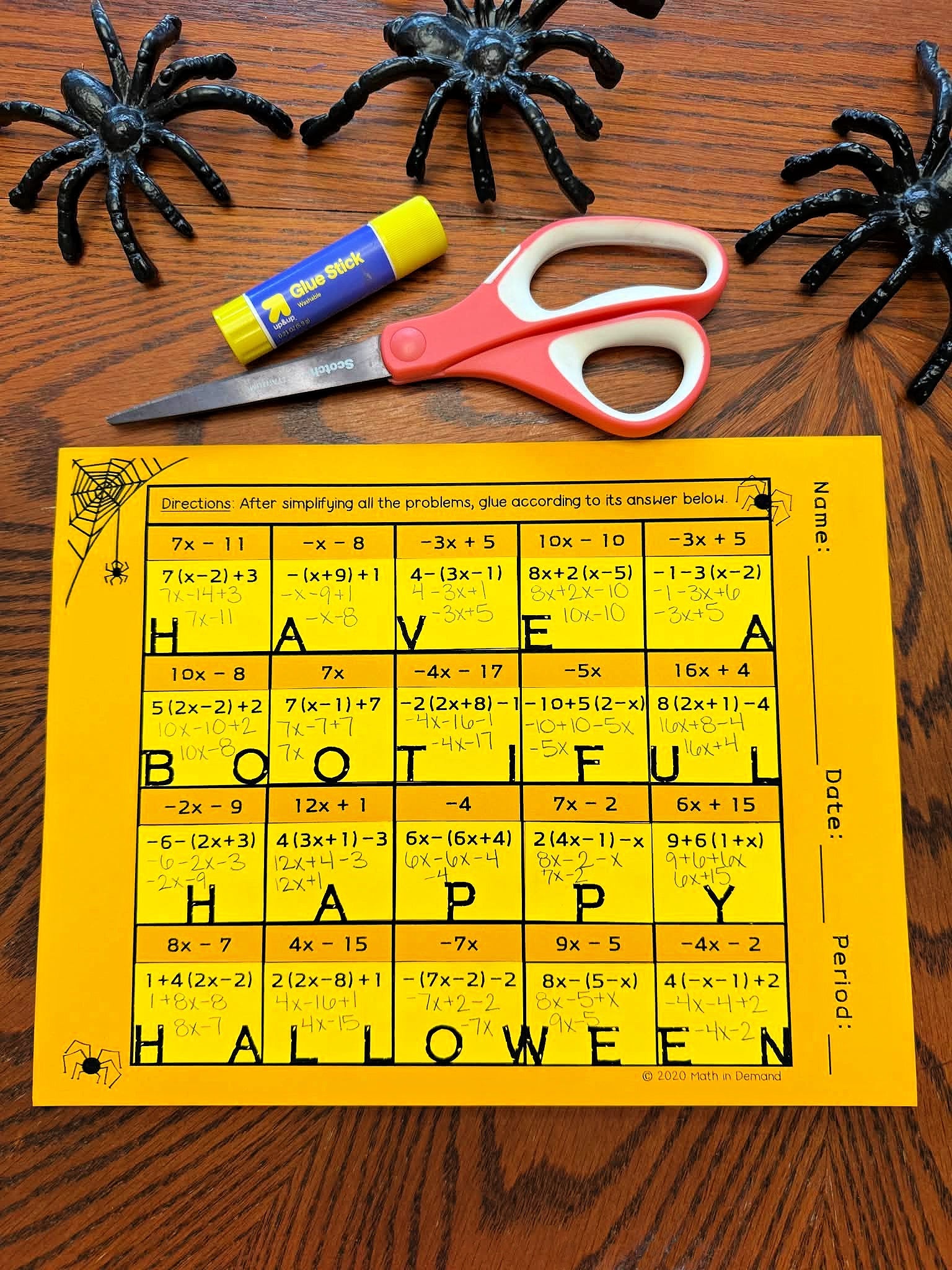 Simplifying Expressions Halloween Cut & Paste Activity
