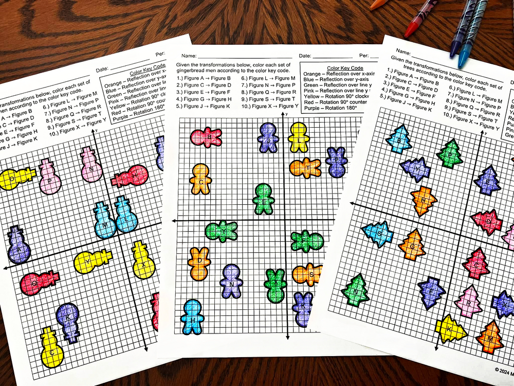 Transformations Winter Christmas Coloring Activity - Math in Demand