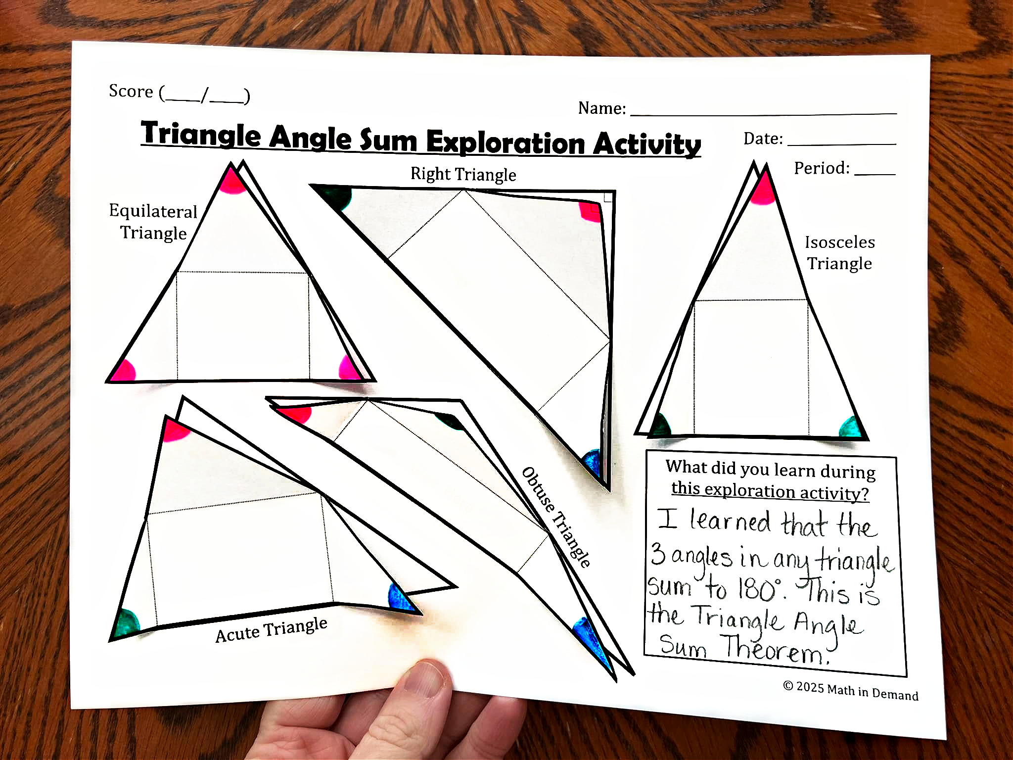 Triangle Angle Sum Theorem Exploration Activity