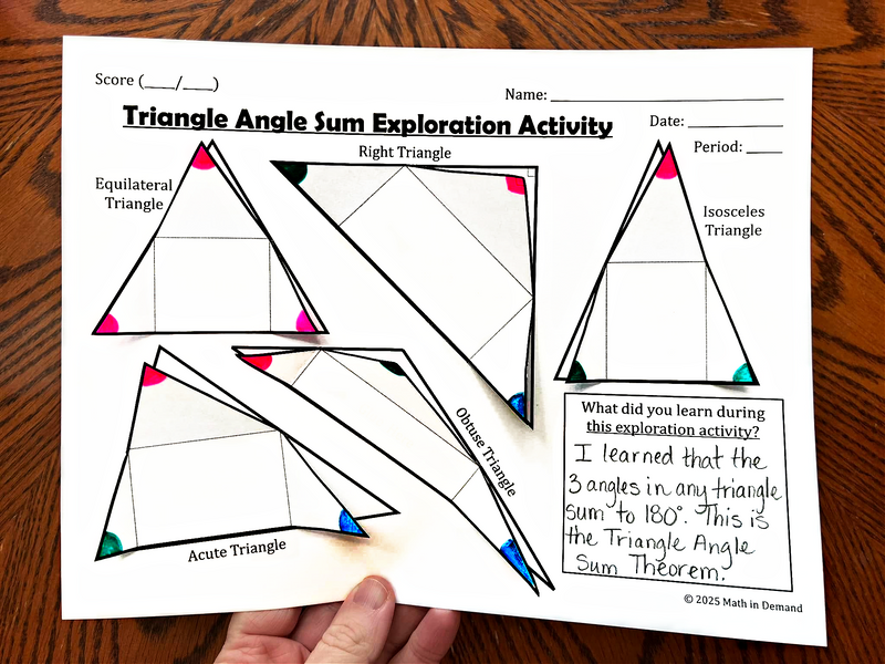 Triangle Shape Exploration Triangle Angle Sum Theorem Exploration Activity - Math in Demand