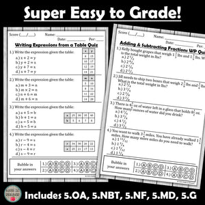 5th Grade Math Multiple Choice Quizzes