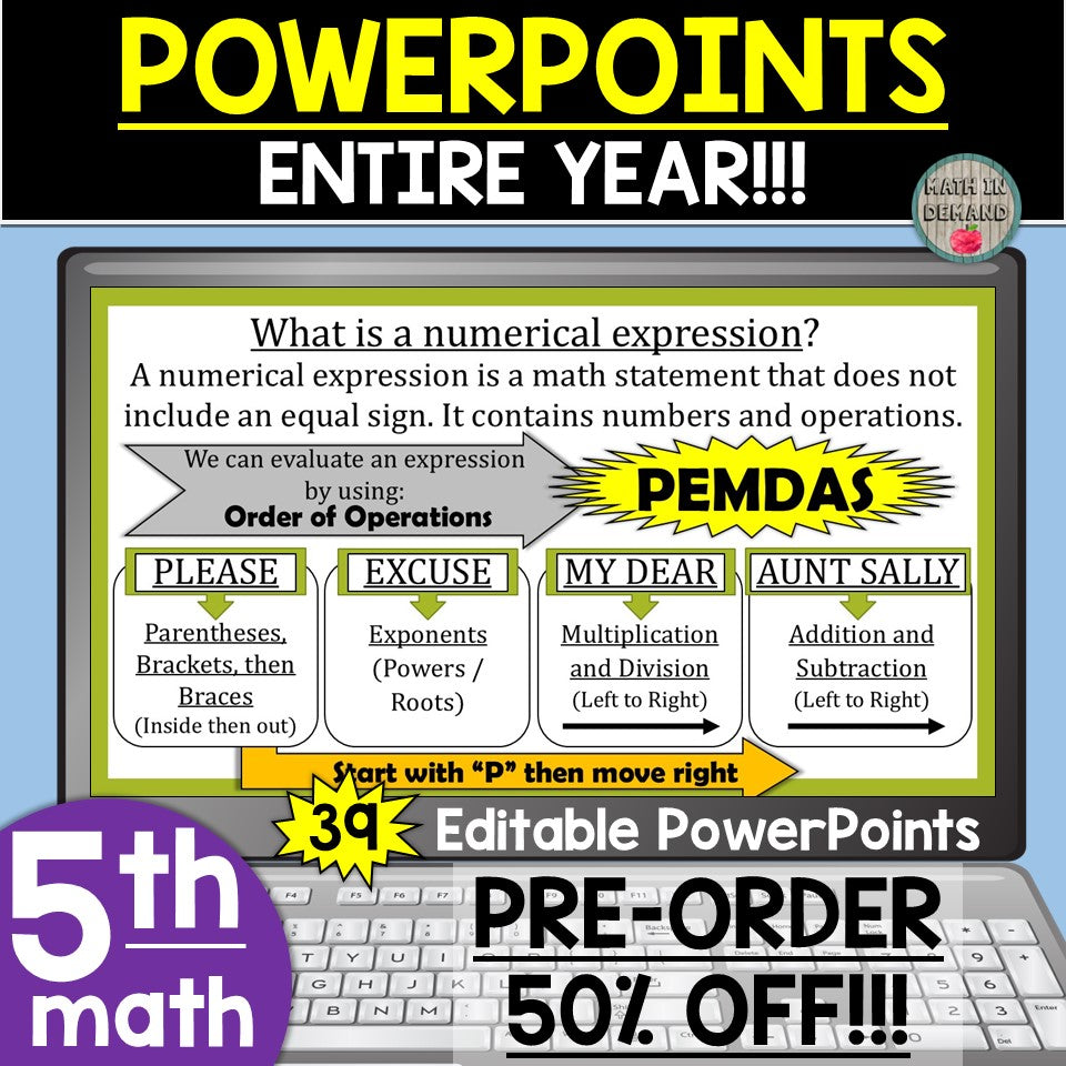 5th Grade Math PowerPoints (Entire Year) PREORDER