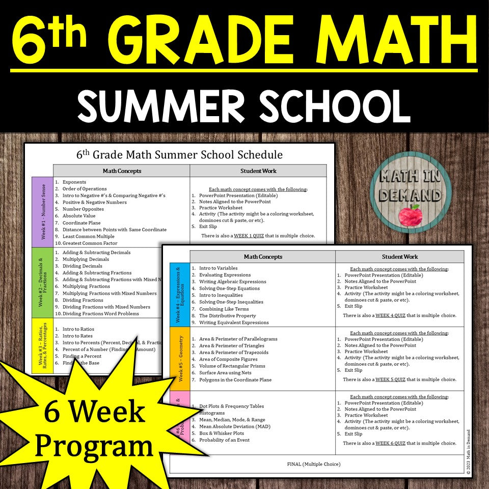 6th Grade Math Club 6th Grade Math Summer School Includes 6 Weeks of Math Concepts - Math ...
