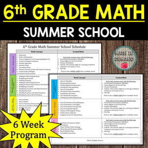 6th Grade Math Summer School Includes 6 Weeks of Math Concepts