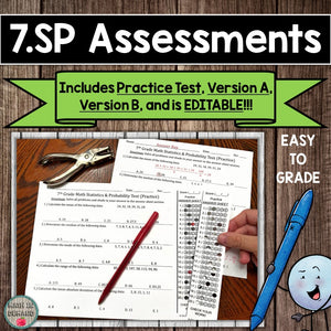 7th Grade Math Statistics & Probability Multiple Choice Assessments Tests