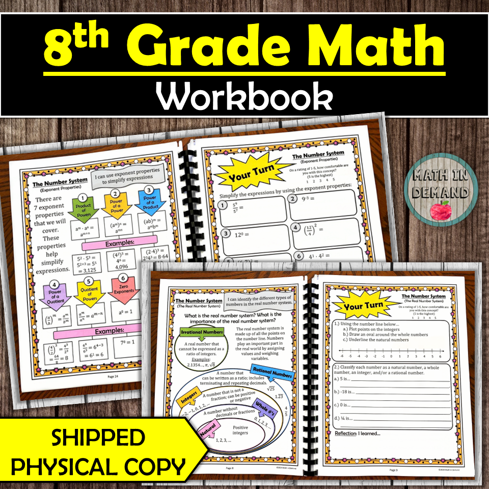 8th Grade Math Workbook (Physical Product)