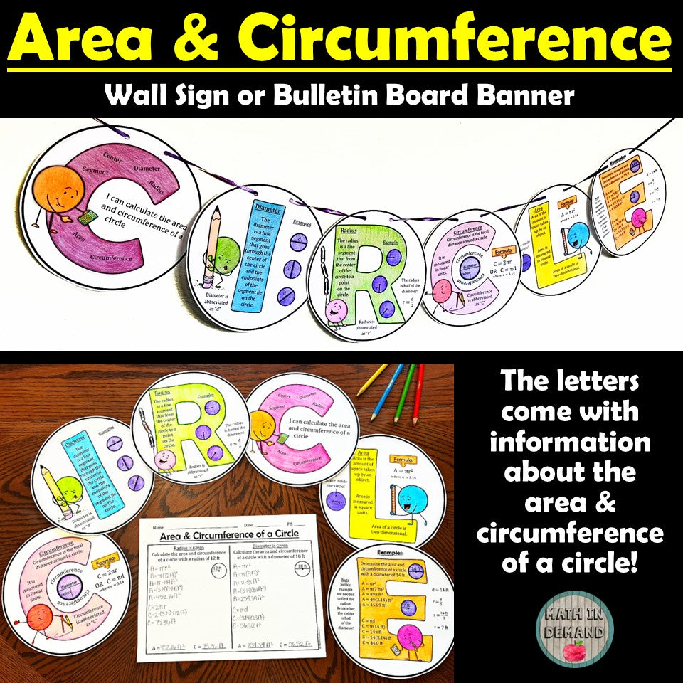 Area & Circumference of a Circle Wall Sign Banner Bulletin Board