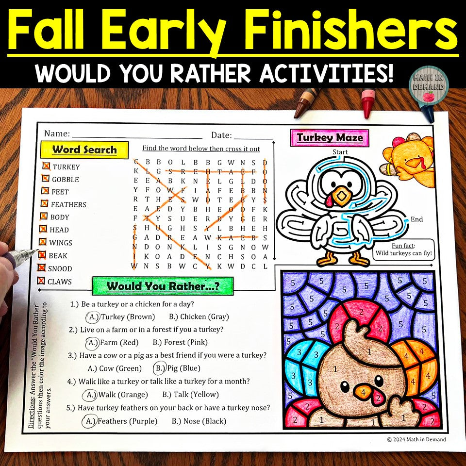 Fall Early Finishers Thanksgiving