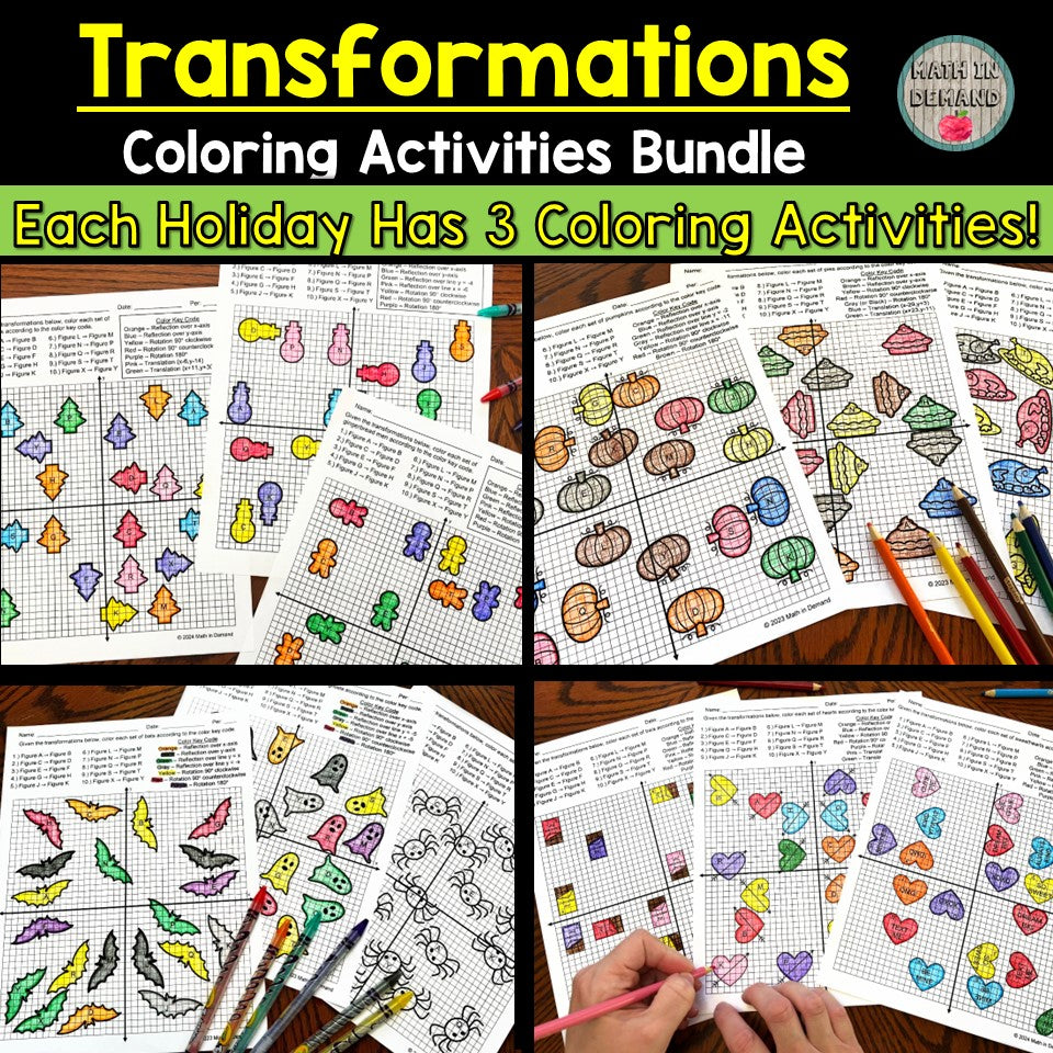 Identifying Transformations Coloring Worksheets Bundle