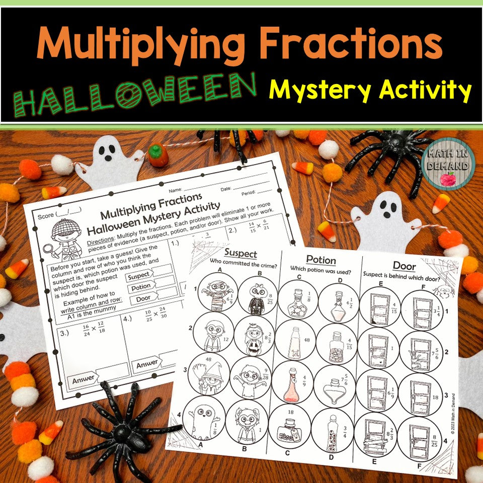 Halloween Multiplying Fractions Mystery Activity