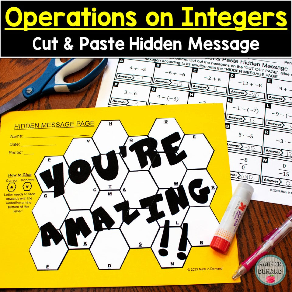 Hidden Message Math Paper Operations on Integers Cut & Paste Hidden Message - Math in Demand