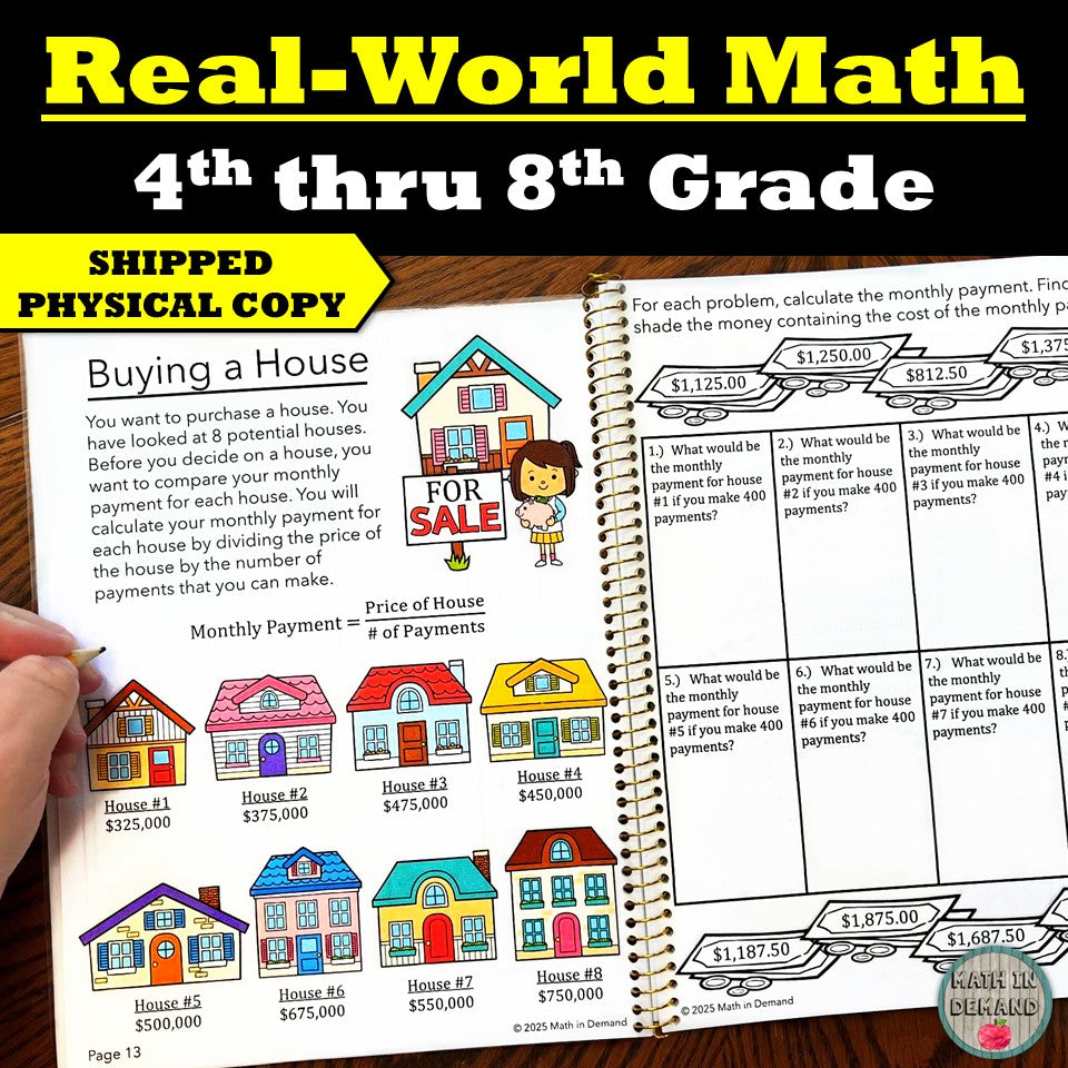 Real World Math Problems for 4th to 8th Grade (Physical Copy)