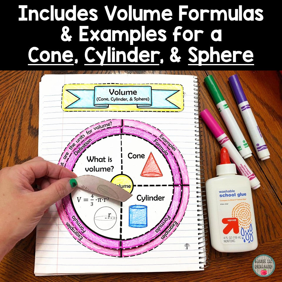 Volume of a Cone, Cylinder & Sphere Wheel Foldable Math in Demand