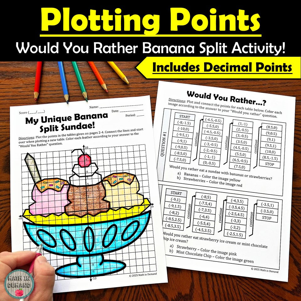 Would You Rather Banana Split Plotting Points Activity with Decimal Points
