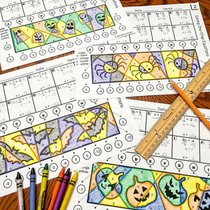 One-Step Equations Includes 4 Stained Glass Activities Halloween Edition