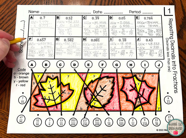 Converting Repeating Decimals into Fractions Stained Glass Fall Editio ...