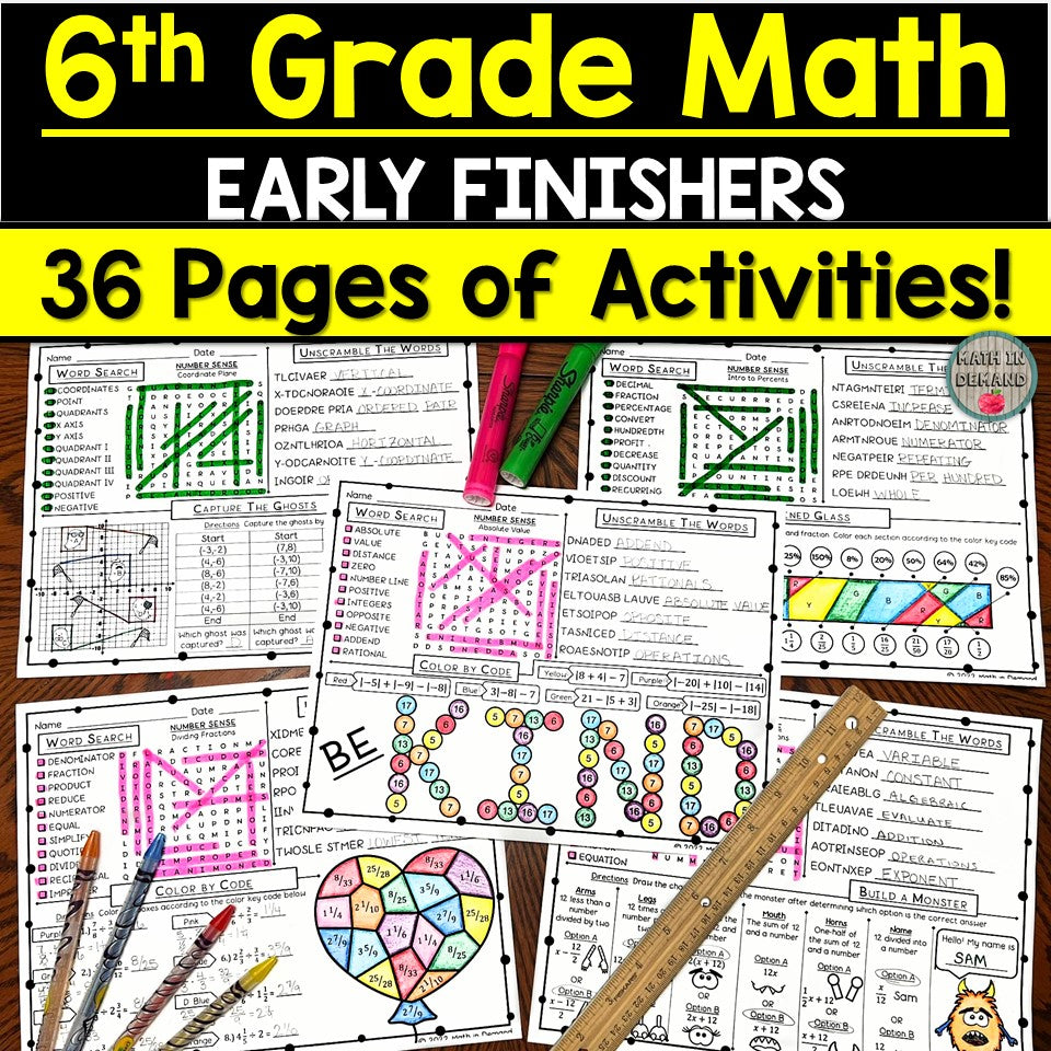 Middle School Math Early Finishers - Math in Demand