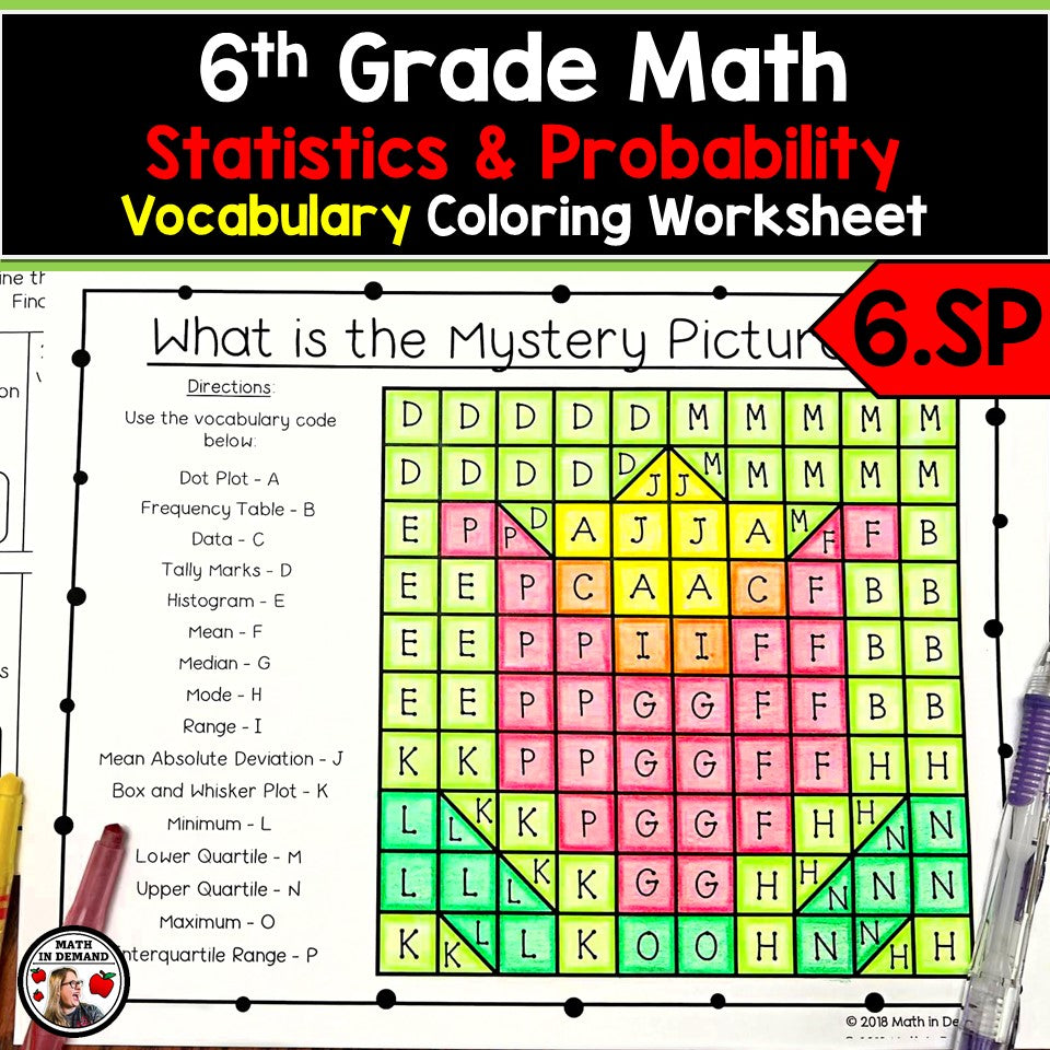 6th Grade Math Vocabulary Coloring Worksheet for 6.SP