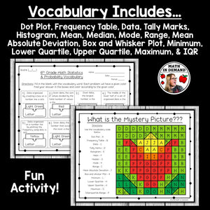 6th Grade Math Vocabulary Coloring Worksheet for 6.SP
