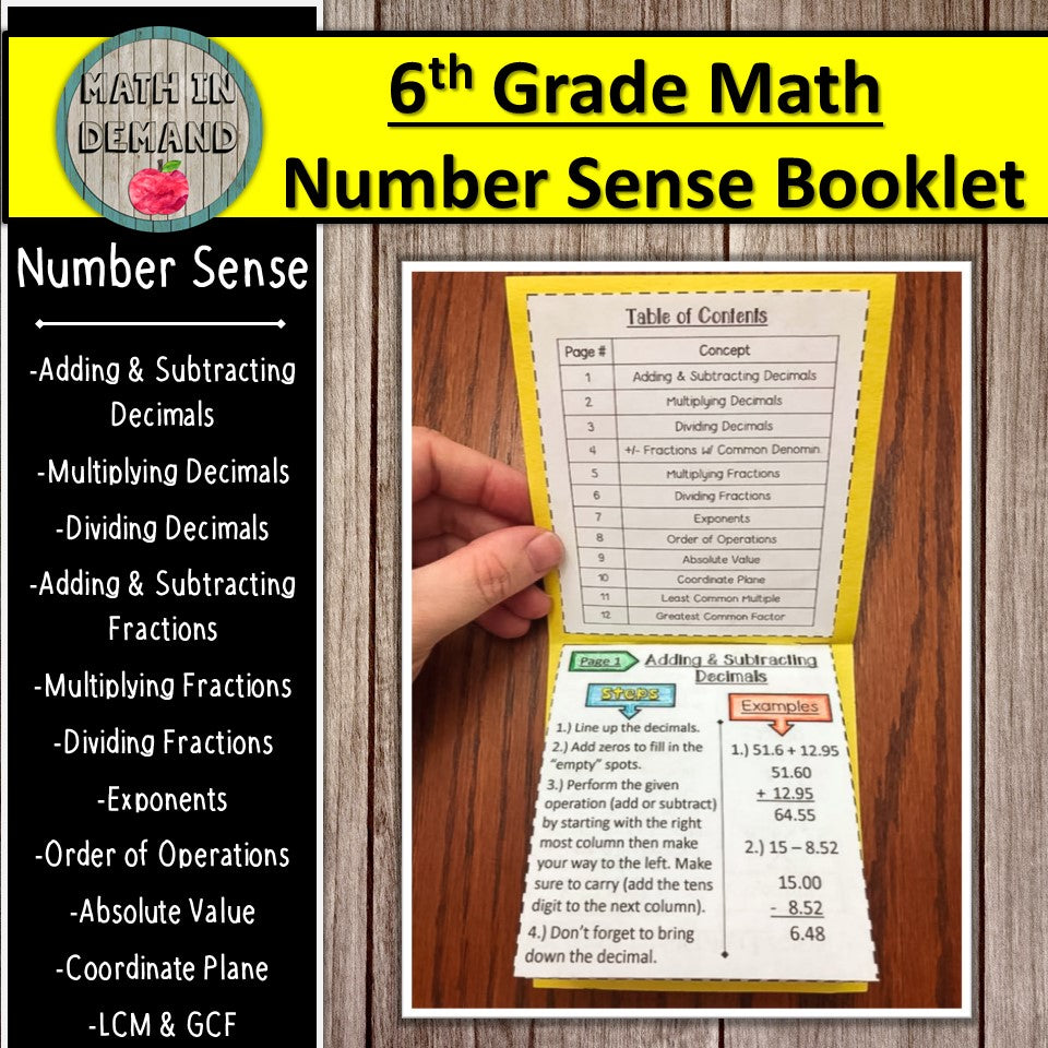 6th Grade Math Number Sense Booklet