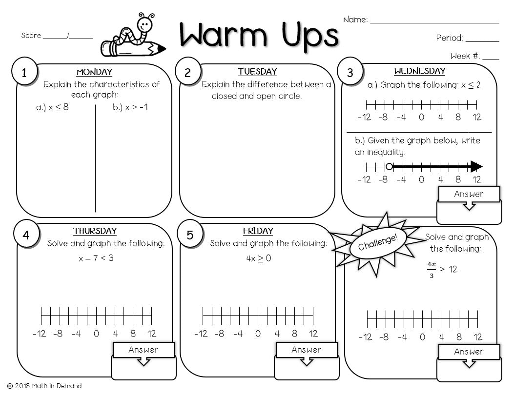 Math Warm Up Sheet