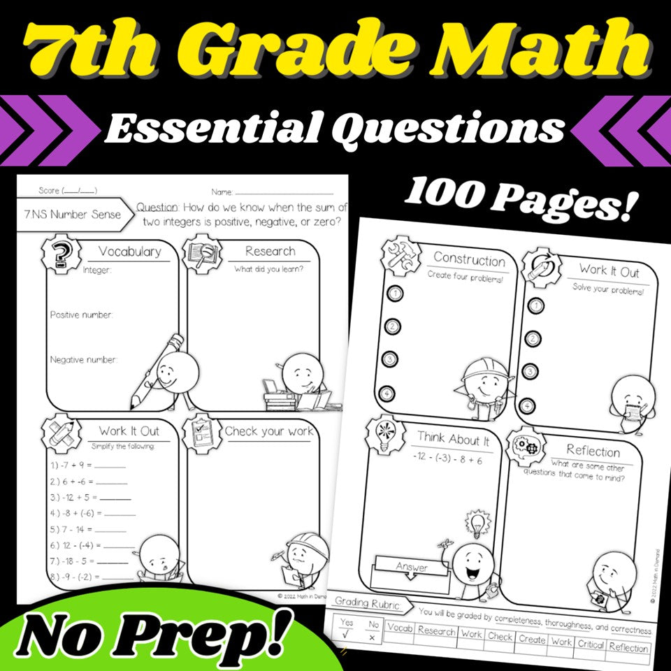 Essiantial Math Questions 7th Grade Math Essential Questions (Paper Edition) - Math in Demand