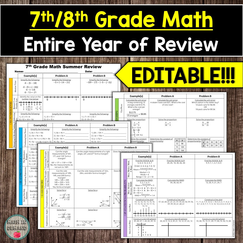 7th Grade Math Module 8 7th Grade Math End of Year Review OR 8th Grade Beginning of Year Revie ...