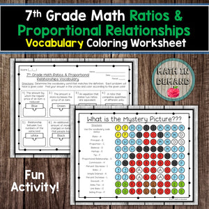 7th Grade Math Ratios & Proportional Relationships Vocabulary Coloring Worksheet